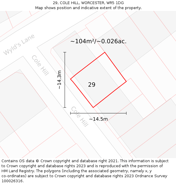 29, COLE HILL, WORCESTER, WR5 1DG: Plot and title map
