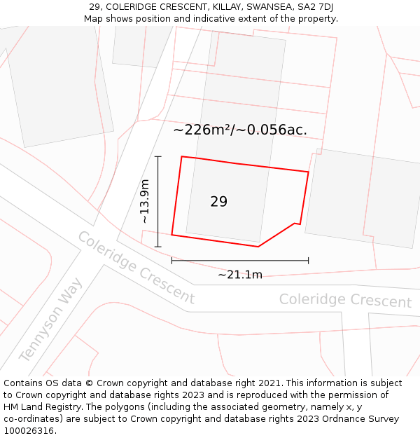 29, COLERIDGE CRESCENT, KILLAY, SWANSEA, SA2 7DJ: Plot and title map