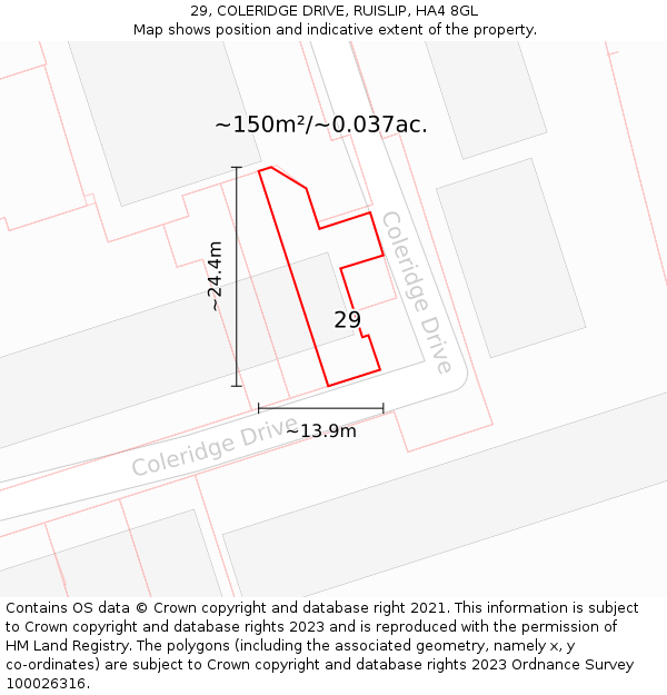 29, COLERIDGE DRIVE, RUISLIP, HA4 8GL: Plot and title map