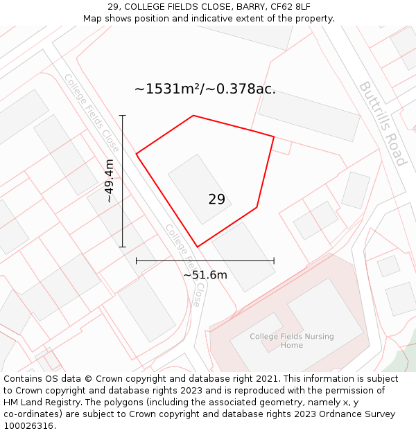 29, COLLEGE FIELDS CLOSE, BARRY, CF62 8LF: Plot and title map