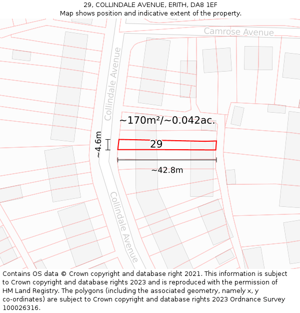 29, COLLINDALE AVENUE, ERITH, DA8 1EF: Plot and title map