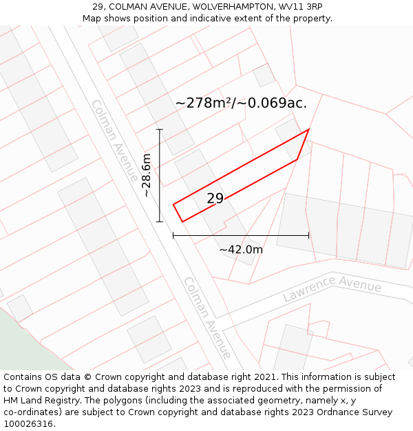 29, COLMAN AVENUE, WOLVERHAMPTON, WV11 3RP: Plot and title map