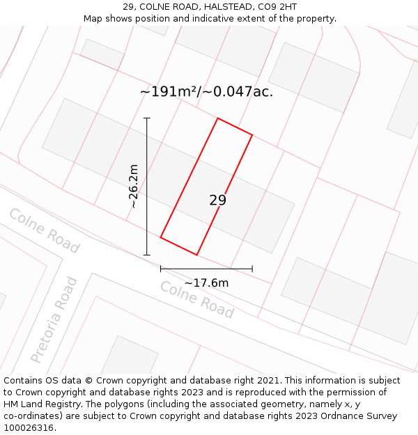 29, COLNE ROAD, HALSTEAD, CO9 2HT: Plot and title map