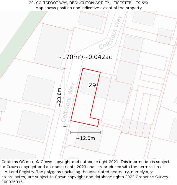 29, COLTSFOOT WAY, BROUGHTON ASTLEY, LEICESTER, LE9 6YX: Plot and title map