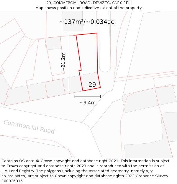 29, COMMERCIAL ROAD, DEVIZES, SN10 1EH: Plot and title map