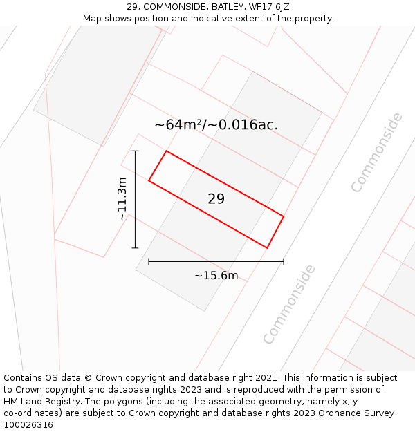 29, COMMONSIDE, BATLEY, WF17 6JZ: Plot and title map