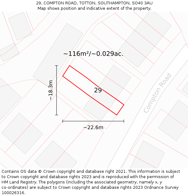 29, COMPTON ROAD, TOTTON, SOUTHAMPTON, SO40 3AU: Plot and title map
