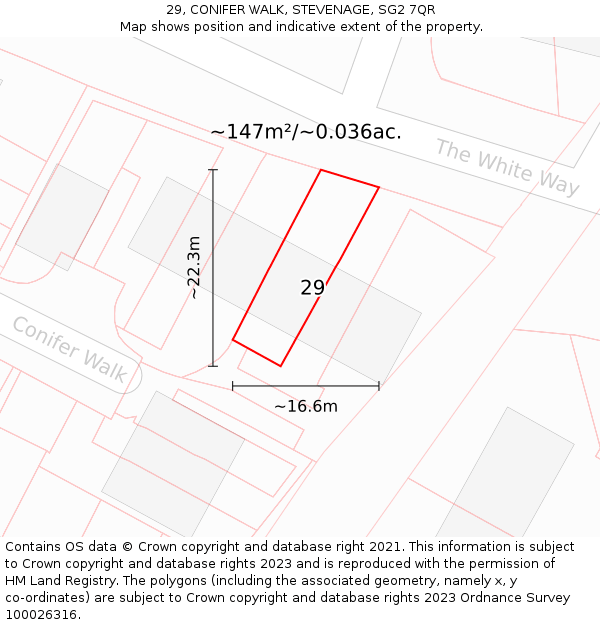 29, CONIFER WALK, STEVENAGE, SG2 7QR: Plot and title map