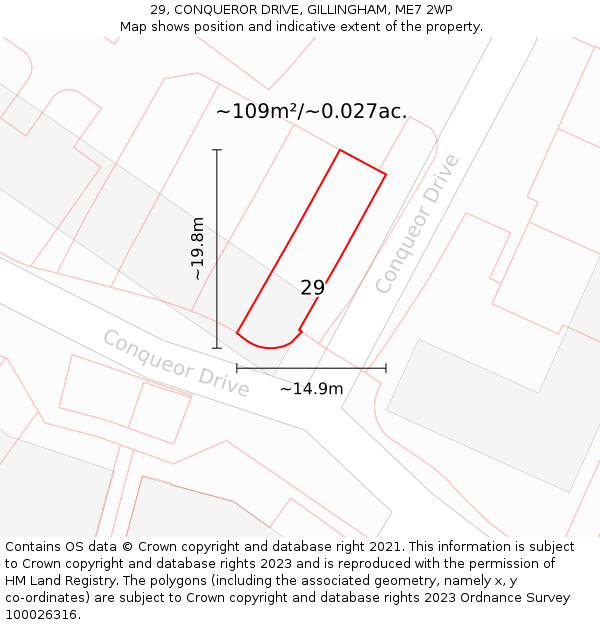 29, CONQUEROR DRIVE, GILLINGHAM, ME7 2WP: Plot and title map