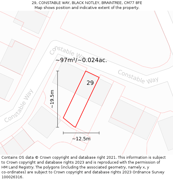 29, CONSTABLE WAY, BLACK NOTLEY, BRAINTREE, CM77 8FE: Plot and title map