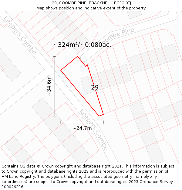 29, COOMBE PINE, BRACKNELL, RG12 0TJ: Plot and title map