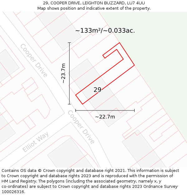 29, COOPER DRIVE, LEIGHTON BUZZARD, LU7 4UU: Plot and title map