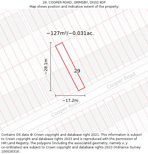 29, COOPER ROAD, GRIMSBY, DN32 8DF: Plot and title map