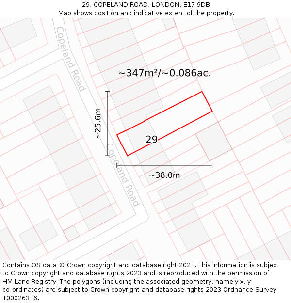 29, COPELAND ROAD, LONDON, E17 9DB: Plot and title map