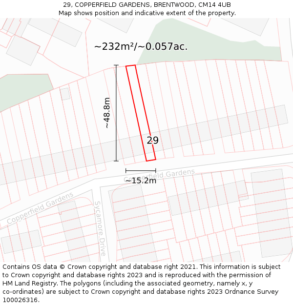 29, COPPERFIELD GARDENS, BRENTWOOD, CM14 4UB: Plot and title map