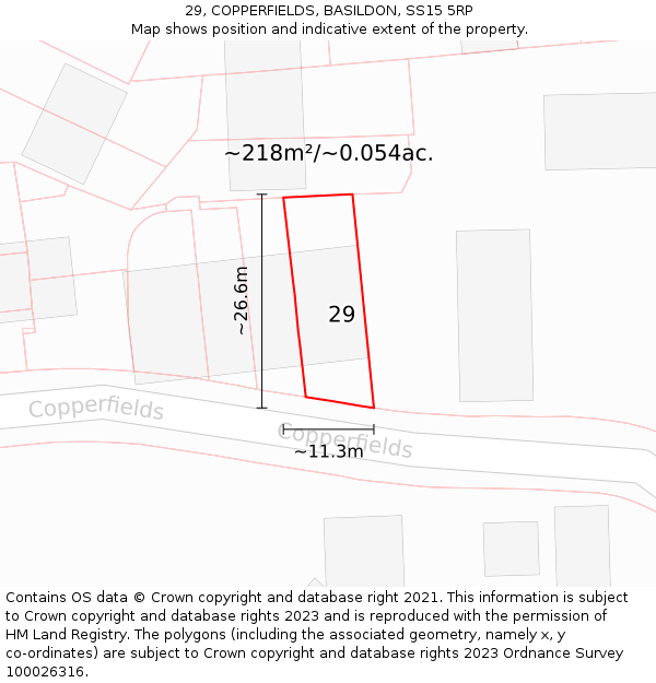29, COPPERFIELDS, BASILDON, SS15 5RP: Plot and title map