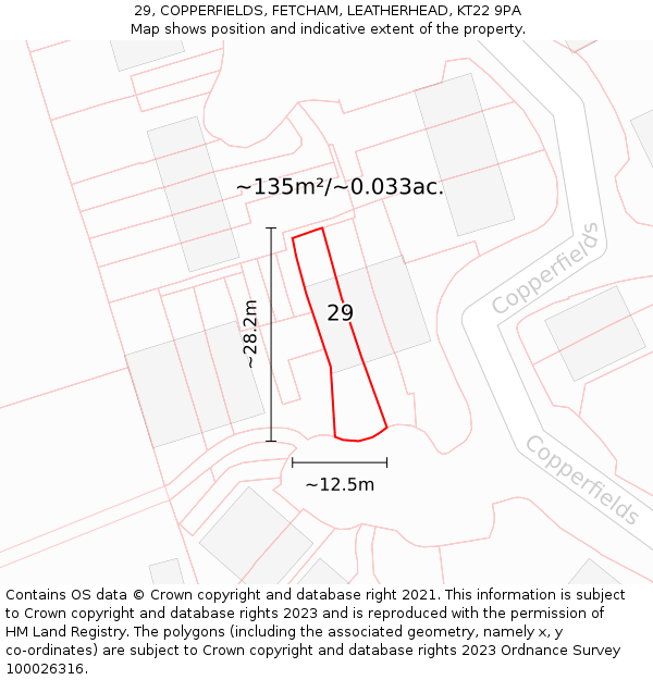 29, COPPERFIELDS, FETCHAM, LEATHERHEAD, KT22 9PA: Plot and title map