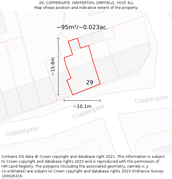 29, COPPERGATE, NAFFERTON, DRIFFIELD, YO25 4LL: Plot and title map
