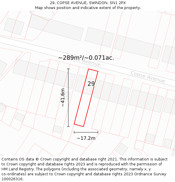 29, COPSE AVENUE, SWINDON, SN1 2PX: Plot and title map