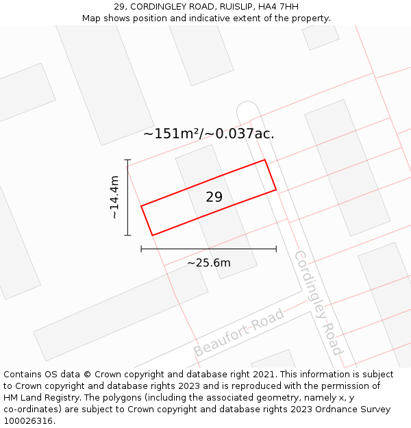 29, CORDINGLEY ROAD, RUISLIP, HA4 7HH: Plot and title map