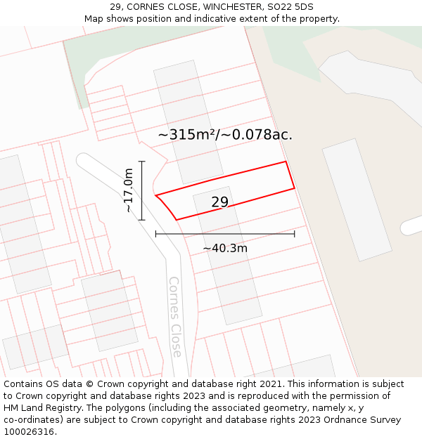 29, CORNES CLOSE, WINCHESTER, SO22 5DS: Plot and title map