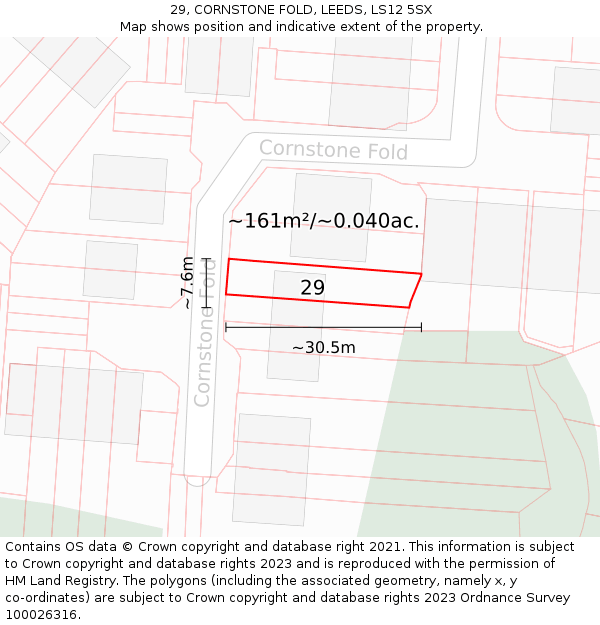 29, CORNSTONE FOLD, LEEDS, LS12 5SX: Plot and title map