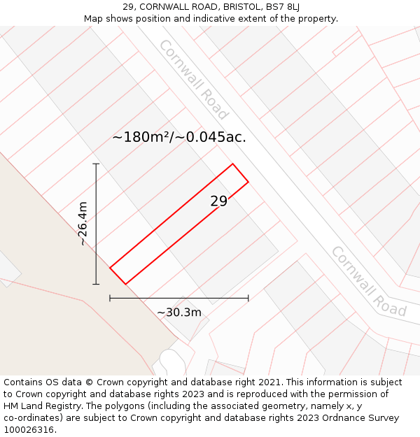 29, CORNWALL ROAD, BRISTOL, BS7 8LJ: Plot and title map