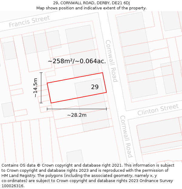 29, CORNWALL ROAD, DERBY, DE21 6DJ: Plot and title map