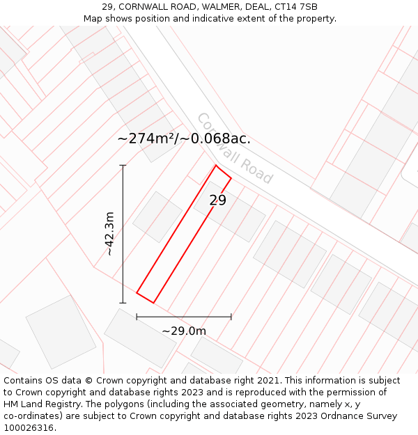 29, CORNWALL ROAD, WALMER, DEAL, CT14 7SB: Plot and title map