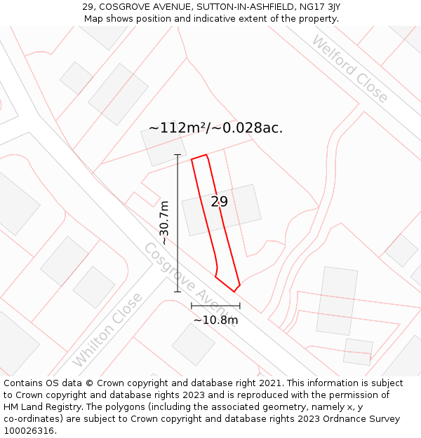 29, COSGROVE AVENUE, SUTTON-IN-ASHFIELD, NG17 3JY: Plot and title map
