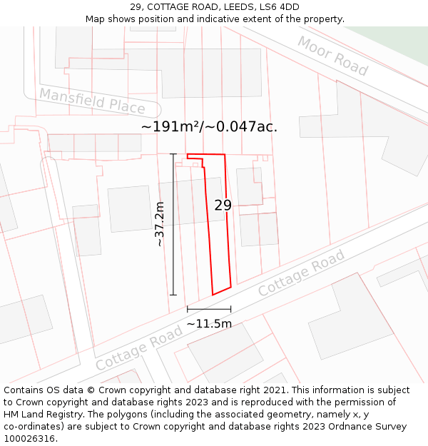 29, COTTAGE ROAD, LEEDS, LS6 4DD: Plot and title map