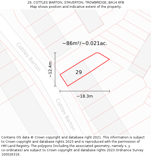29, COTTLES BARTON, STAVERTON, TROWBRIDGE, BA14 6FB: Plot and title map