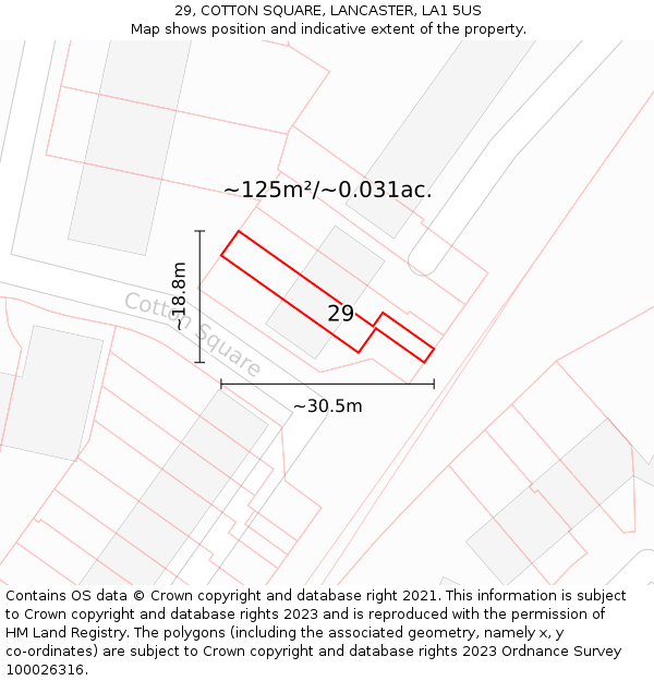 29, COTTON SQUARE, LANCASTER, LA1 5US: Plot and title map