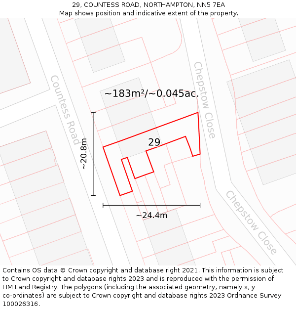 29, COUNTESS ROAD, NORTHAMPTON, NN5 7EA: Plot and title map