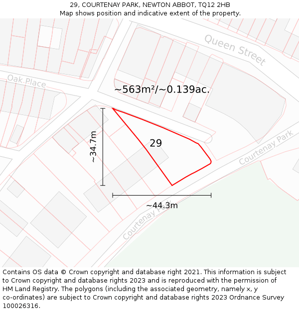 29, COURTENAY PARK, NEWTON ABBOT, TQ12 2HB: Plot and title map