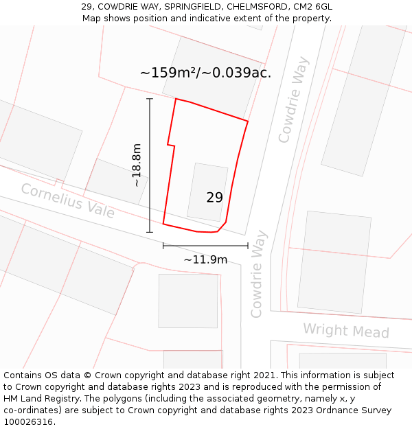 29, COWDRIE WAY, SPRINGFIELD, CHELMSFORD, CM2 6GL: Plot and title map