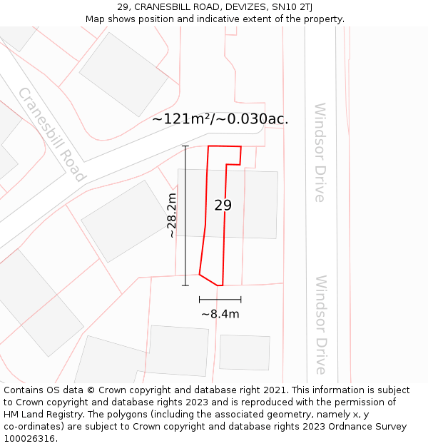 29, CRANESBILL ROAD, DEVIZES, SN10 2TJ: Plot and title map