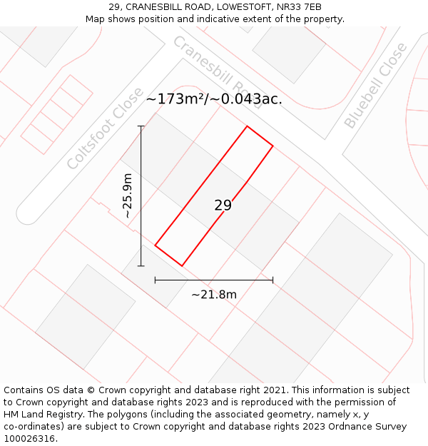 29, CRANESBILL ROAD, LOWESTOFT, NR33 7EB: Plot and title map