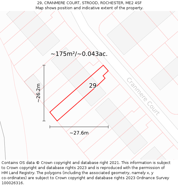29, CRANMERE COURT, STROOD, ROCHESTER, ME2 4SF: Plot and title map
