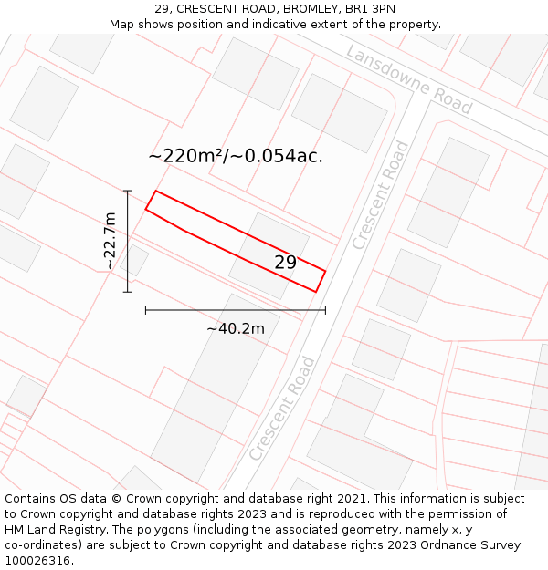 29, CRESCENT ROAD, BROMLEY, BR1 3PN: Plot and title map