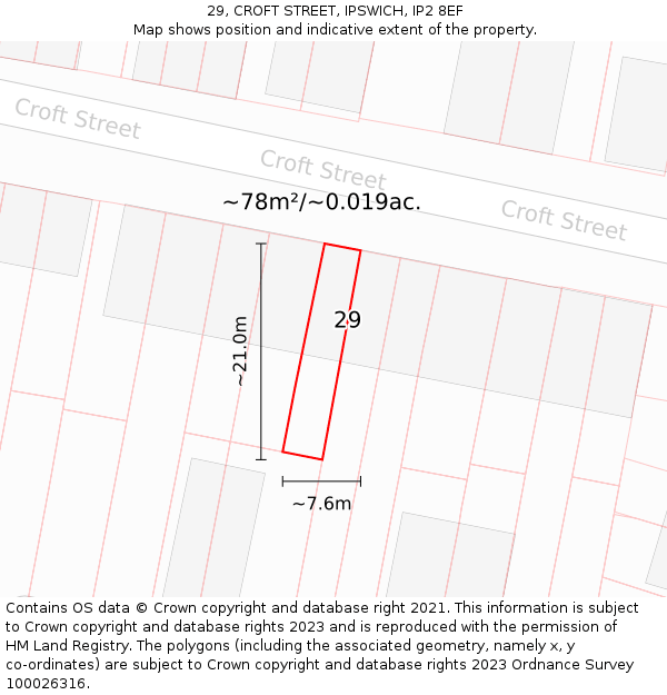29, CROFT STREET, IPSWICH, IP2 8EF: Plot and title map