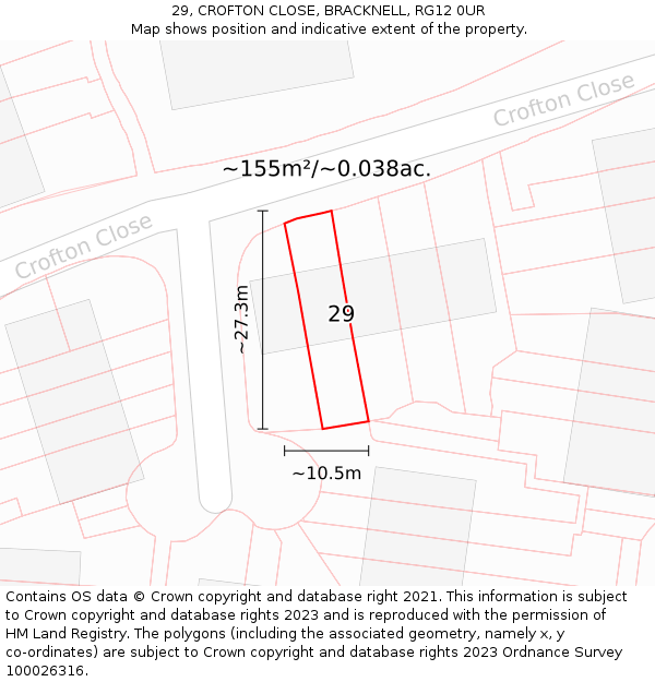29, CROFTON CLOSE, BRACKNELL, RG12 0UR: Plot and title map