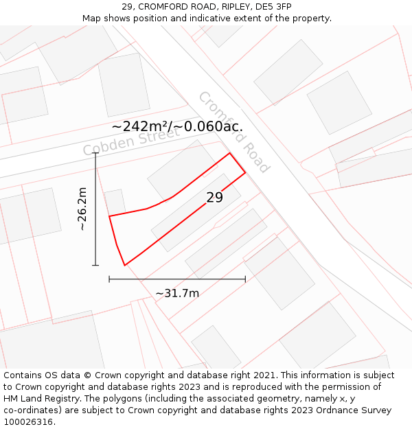 29, CROMFORD ROAD, RIPLEY, DE5 3FP: Plot and title map