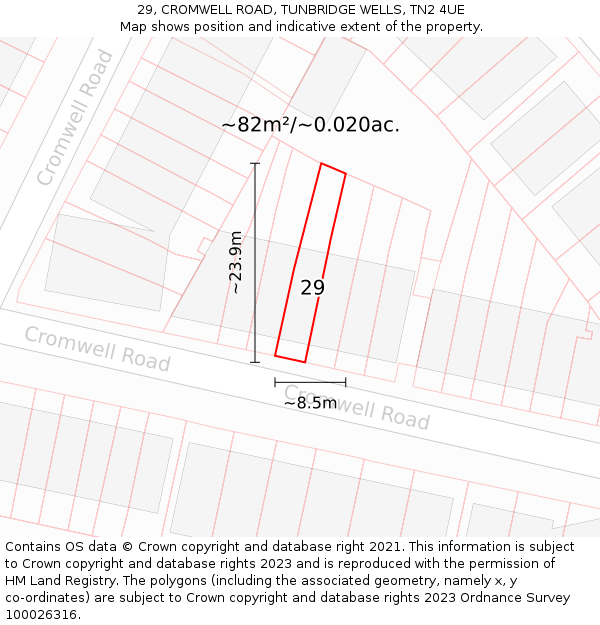 29, CROMWELL ROAD, TUNBRIDGE WELLS, TN2 4UE: Plot and title map