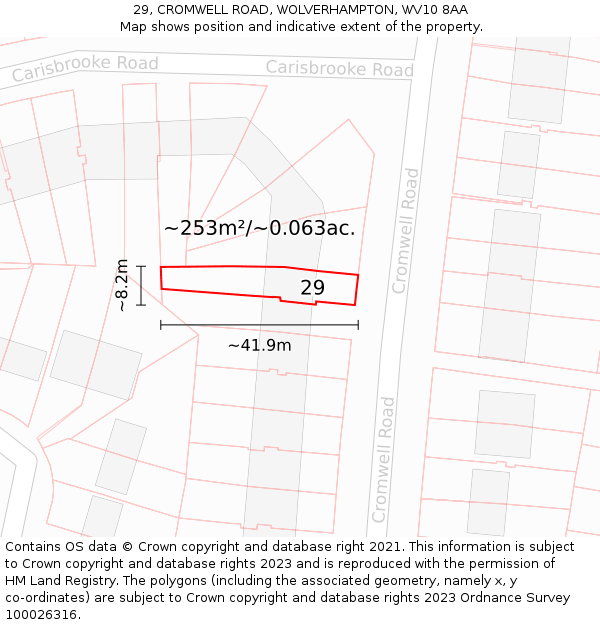 29, CROMWELL ROAD, WOLVERHAMPTON, WV10 8AA: Plot and title map