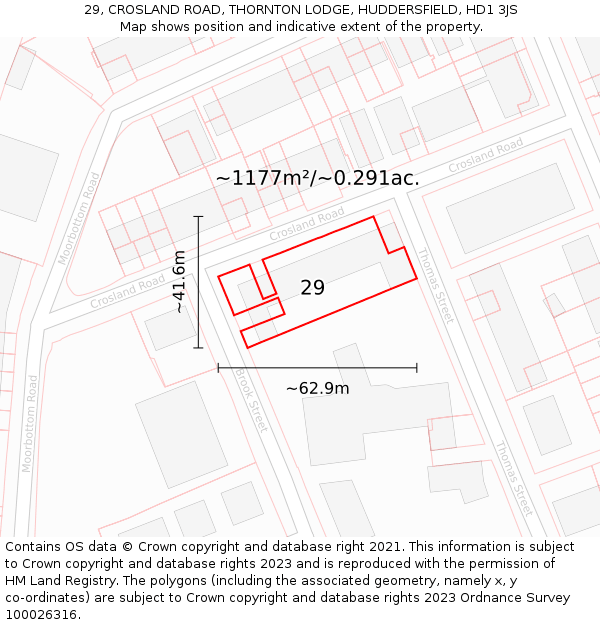 29, CROSLAND ROAD, THORNTON LODGE, HUDDERSFIELD, HD1 3JS: Plot and title map