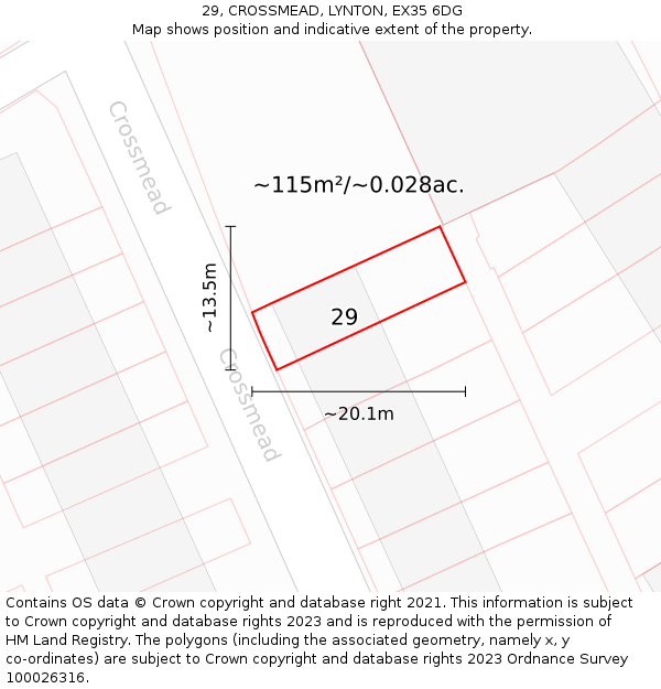 29, CROSSMEAD, LYNTON, EX35 6DG: Plot and title map