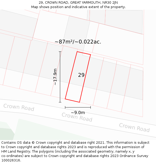 29, CROWN ROAD, GREAT YARMOUTH, NR30 2JN: Plot and title map