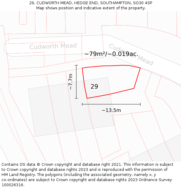 29, CUDWORTH MEAD, HEDGE END, SOUTHAMPTON, SO30 4SP: Plot and title map