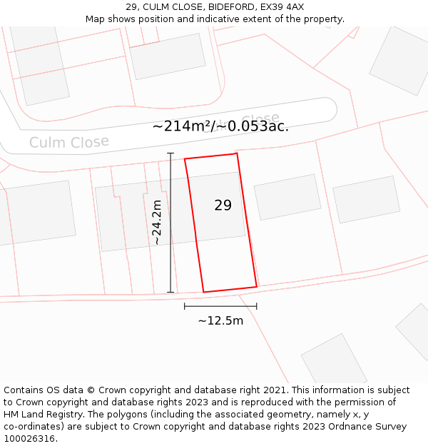 29, CULM CLOSE, BIDEFORD, EX39 4AX: Plot and title map
